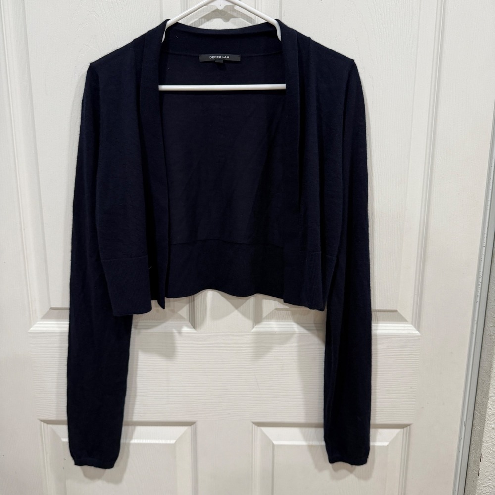 Derek Lam Navy Cashmere Silk Cropped Open Front Cardigan Shrug Size L